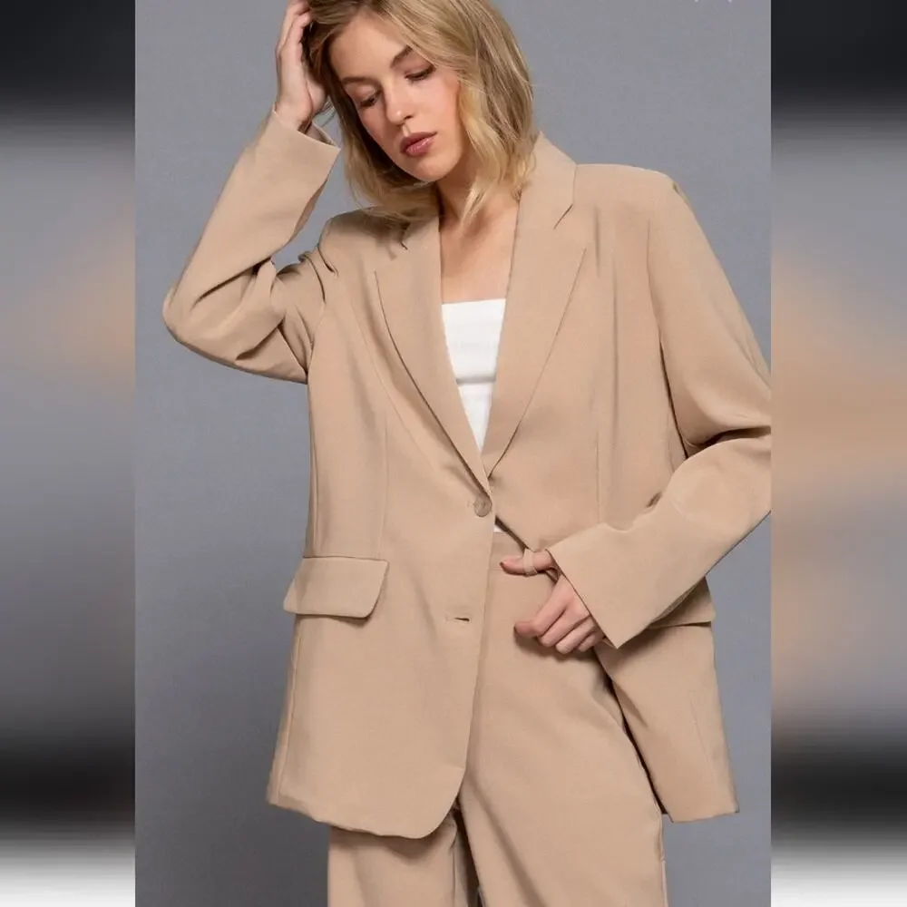 Chic Oversized Neutral Tan Blazer | Effortless Capsule Wardrobe Essential - Picture 4 of 8